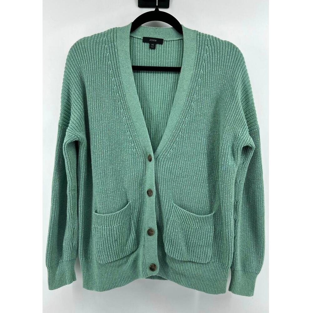 J.Crew V-Neck Cardigan Button Front Women's Size XS Green Knit Grandma Sweater